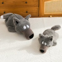 Peluche loup super douce et longue en fourrure, brodée, 25-35 cm, gris moelleux, personnalisable avec logo, anti-stress, pour fêtes, vente en gros