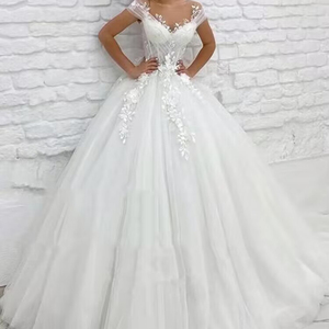 S5898F 2025 New Fashion New Big Trailer Sexy Gauze off Shoulder Three -dimensional Lace Wedding Dresses Sexy - Product Image 1