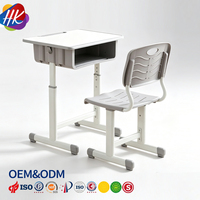 Ensemble bureau et chaise réglables pour étudiants, structure métallique, poste de travail en bois avec tiroir et crochets pour l'école