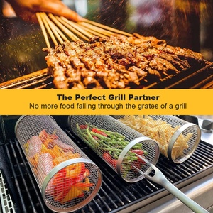 Acier inoxydable 304 Net <span class=keywords><strong>Tube</strong></span> facile à rouler résistant à la chaleur BBQ griller panier pour charbon de bois en plein air cuisson Camping nettoyage des fruits - Product Image 3