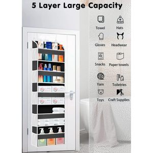 Organizador de almacenamiento para colgar sobre la puerta, 5 bolsillos grandes y 10 bolsillos de malla, organizador colgante para armario, baño y dormitorio, para un almacenamiento ordenado - Product Image 6