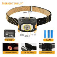 Brightenlux Ip67 lampe frontale étanche puissante lampe frontale rechargeable phare lumière rouge COB LED capteur de mouvement lampe frontale