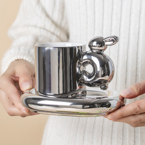 SYL Ins - Juego de <span class=keywords><strong>Tazas</strong></span> de Cerámica Creativas Nórdicas <span class=keywords><strong>para</strong></span> <span class=keywords><strong>Parejas</strong></span>, Taza de Café de Alta Calidad con Platillo, Taza de Conejo, Juego de Regalo - Product Image 5