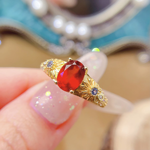 Anillo de compromiso de oro de 18k chapado en oro con granate natural, diseño de boda, ajustable, con gemas, para mujer, regalo, venta al por mayor de fábrica - Product Image 2