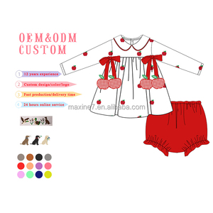 Ensemble de vêtements printemps et automne à manches longues pour filles Ensemble 2 pièces pour petites filles Ensemble soeur Broderie pomme pour filles - Product Image 3