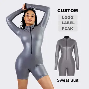 Desgin Vrouwen Eendelig Jumpsuit Met Lange Mouwen Sportfilm Sauna Zweetpak Sportkleding Groothandel 2023 Nieuwe Aangepaste Logo Gymsets