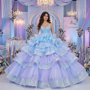 ชุดราตรีงาน Quinceanera รุ่น Dy6976 Periwinkle แบบมีระบายหลายชั้น ประดับลูกปัดและเลื่อม แต่งด้วยผ้าลูกไม้  กระโปรงผ้าทูลสีรุ้ง ยี่ห้อ Jancember - Product Image 1