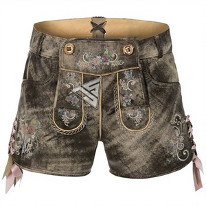 Pantalones Cortos de Cuero Vacuno Genuino Bávaro para Hombre, Corte Ajustado, Casuales, con Diseño Sólido, Antiarrugas y Ecológicos - Product Image 1