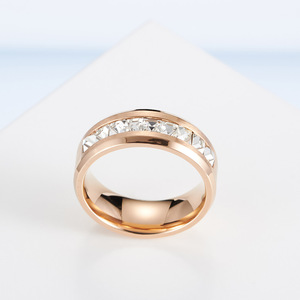<b>Titanium</b> Steel <b>Ring</b> 8mm Diamond Set Channel Setting Unisex Fashion Jewelry Gift Rose Gold <b>Black</b> Steel Color Geometric Design - Product Image 3