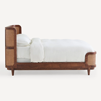 Lit en bois tressé rétro, style moderne du milieu du siècle, chambre principale, lit double de 1,8 mètre