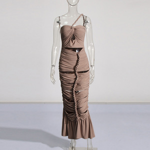 ชุดเดรสราตรีสำหรับผู้หญิงชุดเดรสจับจีบเข้ารูปเปิดไหล่เดี่ยวแฟชั่นใหม่ - Product Image 4