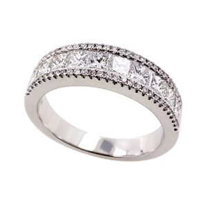 Igi CVD HPHT Lab Grown Created 2 Row Diamond <b>Ring</b> 14k/<b>18k</b> Solid <b>Gold</b> Half Eternity Wedding Match Band for Women/<b>Men</b> <b>Ring</b> - Product Image 1