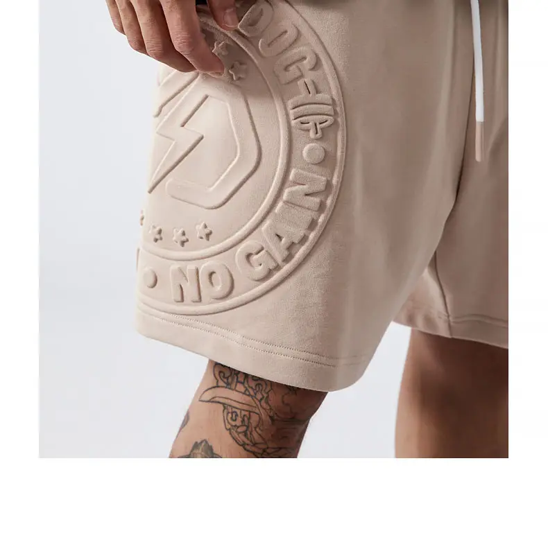Sudadera con logotipo personalizado para hombre, pantalones cortos de algodón, informales, con relieve 3D