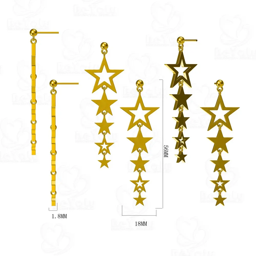 Benutzer definierte vergoldete lange Schnur Sterne Weihnachts ohrring Silber für Frauen