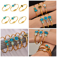 Ensemble de bracelets turquoise tendance - Bracelets ouverts ajustables plaqués or pour femmes, bijoux porte-bonheur bohèmes
