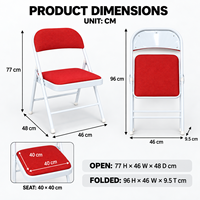 Chaise pliante d'intérieur rembourrée en maille rouge vif avec cadre en acier blanc, portable pour célébrations, festivals, fêtes et invités