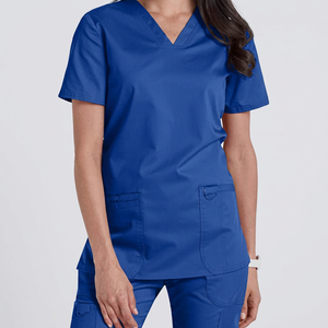 Haut de blouse médicale pour femme, col en V, bleu royal, manches courtes, ensemble uniforme d'infirmière avec poches - Product Image 1
