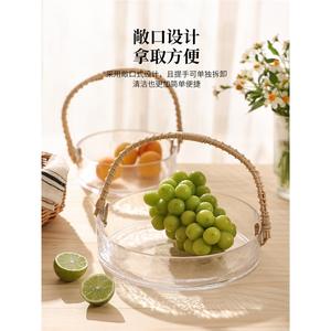 Corbeille à fruits en verre avec poignées en osier, style simple, pour le rangement des aliments, utilisation dans le salon - Product Image 4