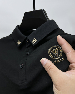 2025 verano Trendyy hombres <span class=keywords><strong>Paul</strong></span> para Polo camisa Premium algodón sarga bordado solapa patrón sólido manga corta Slim Top - Product Image 1