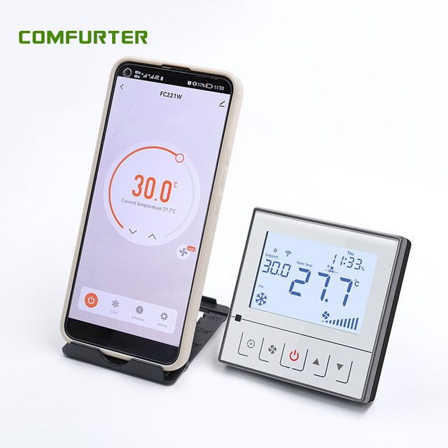 Comfurter 2pipe 4pipes 220v Hvac Modbus Fan Coil Digital Touch Screen Smart Heating Thermostat Temperature Controller