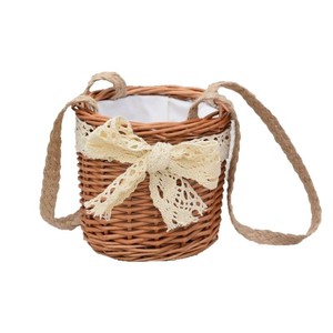 Mini Rattan Handbag 7 Inch With Lace Bow Summer Travel Women's Bag - Product Image 2