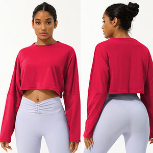 Camiseta Deportiva de Manga Larga con Cuello Redondo para Mujer, Corte Holgado, con Logotipo Personalizado Disponible, Ideal para <span class=keywords><strong>Yoga</strong></span>, Ejercicio Físico y Actividades al Aire Libre - Product Image 4