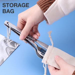 Juego de Cubiertos de Acero Inoxidable Ecológico para Acampar, Hacer Senderismo y Viajar, con Cuchara, Tenedor y Cuchillo, con Llavero y Bolsa de Algodón - Product Image 4