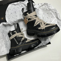 Bottes à plateforme pour femmes en cuir noir à lacets, à semelle épaisse et montantes, style mode