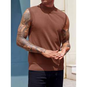 2025 hommes décontracté Hippie tricoté débardeurs coupe ajustée sans manches faux col roulé pull gilet pull - Product Image 5