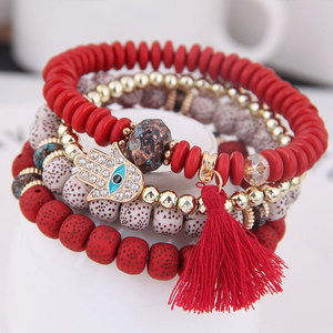 Vintage 4 Pcs/Lot Femmes Bracelets Ensemble Bohême Charme À La Main En Pierre Naturelle Perles Gland Pendentif Bracelets Verser Women - Product Image 4