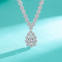 Collier en argent 925 pour mariage, bijoux en moissanite, pendentif tournesol en moissanite en forme de goutte d'eau, maillons en forme de O
