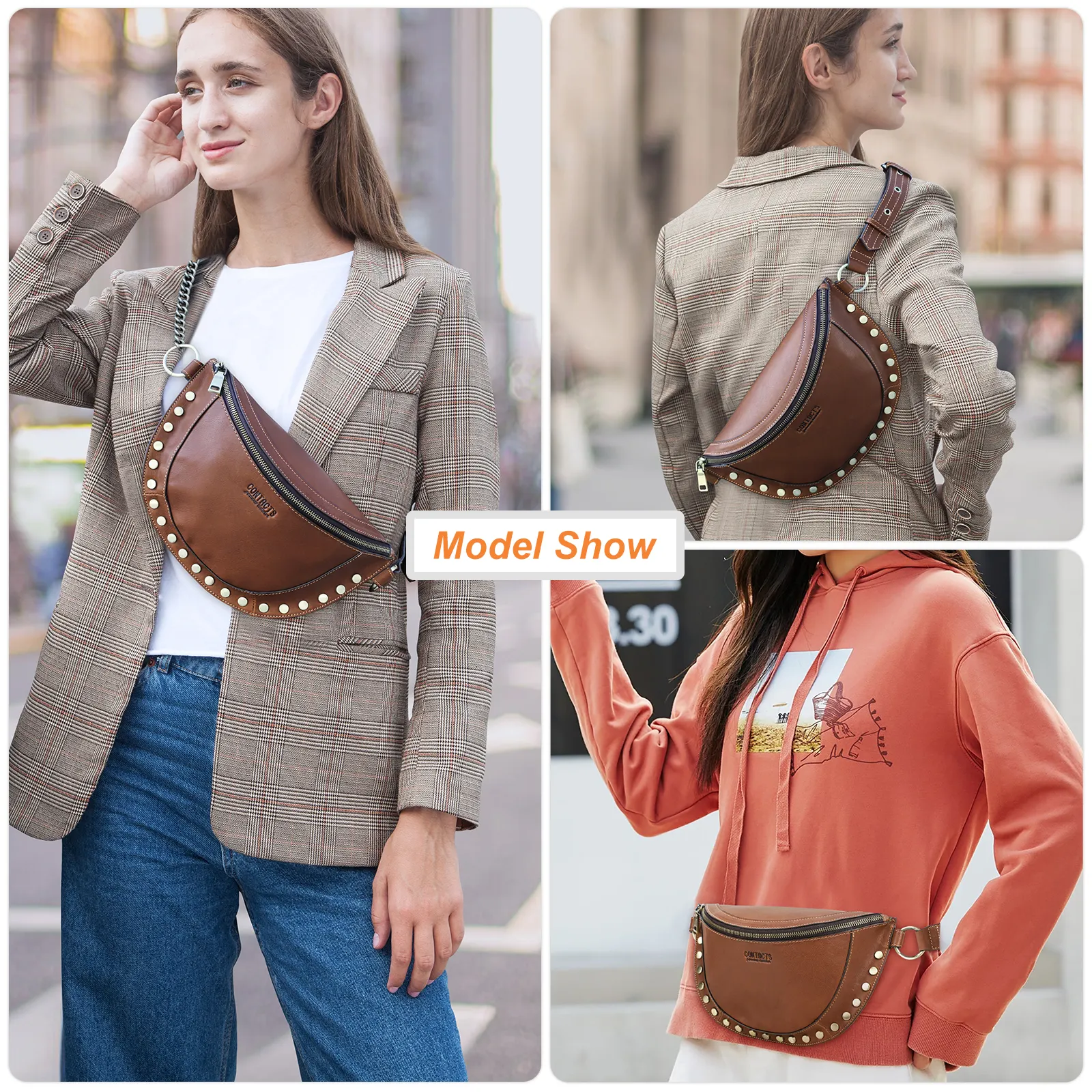 Contact's New Design Personalizado Bolsa de cintura para mulheres, bolsa transversal de couro bovino, bolsa de mão para mulheres, bolsa de peito crossbody