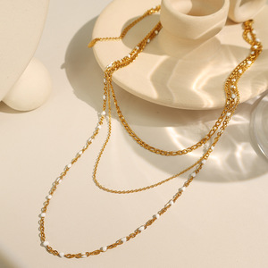 Collar de Varias Capas Chapado en Oro de 18k, Cadena de Acero de Titanio, Joyería de Moda para Mujer - Product Image 1