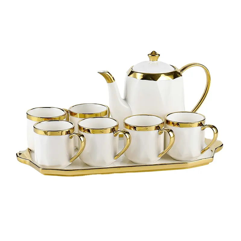 Caffettiera in porcellana color oro di alta qualità 6 pezzi tazza e piattino in ceramica set regalo di lusso set da tè e caffè