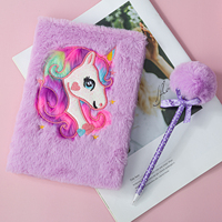 Promoción regalo de los niños suave diario de dibujos animados lindo Rosa A5 de peluche de unicornio portátil