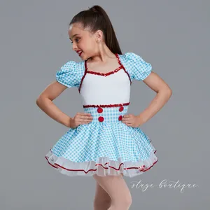 Танцевальные платья в синюю клетку для девочек, с принтом джаза/крана, с юбкой-пачкой, детский балетный костюм для выступлений