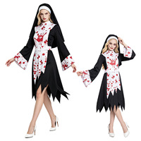 Costume de cosplay de nonne sombre et sanglante : robe de nonne tachée de sang pour performance scénique sur le thème des zombies
