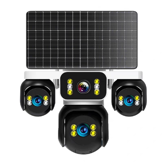 4-Lens Split Screen 4G Solar Camera No WiFi Needed Real-Time Alerts to Phone MicroSD Recording