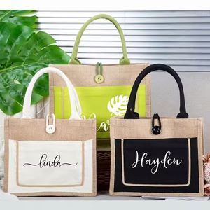 กระเป๋าหิ้วผ้ากระสอบธรรมชาติ ทนทาน เหมาะสำหรับซื้อของชำ ไปเที่ยวทะเล  ลดราคาพิเศษ พร้อมสกรีนโลโก้ตามสั่ง - Product Image 1