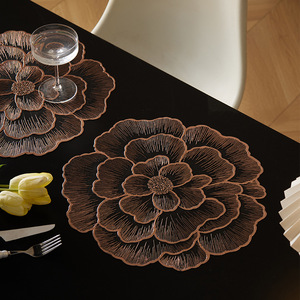 Nordic Minimalist Injection Molded PVC Placemat <b>Waterproof</b> Oil Resistant Floral Design Round Black Heat Insulating <b>Mat</b> - Product Image 1