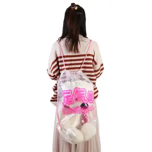 Custom very big stuffed toys clear plastic packaging bag large drawstring waterproof storage bag