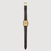 Montre de couple élégante et luxueuse pour femme, boîtier carré en alliage doré, chiffres romains, bracelet en cuir, légère, mouvement à quartz, aiguilles