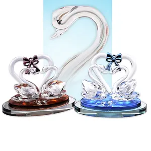 Blue Brown Color Glass Wedding Favor Crystal Swan Figurine With Gift Box Crystal Swan Ornament For Souvenir Gift CWG-08