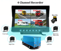 Caméra embarquée 4 canaux, caméras AHD, moniteur 7 pouces, enregistreur DVR intégré, caméras de recul, kit de caméras de remorquage arrière, utilisation dans les camions, remorques, bus, camping-cars