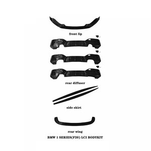 Kit Carrozzeria Stile MP per <span class=keywords><strong>BMW</strong></span> <span class=keywords><strong>Serie</strong></span> <span class=keywords><strong>1</strong></span> F20 LCI, Nero Lucido, con Spoiler Anteriore, Minigonne Laterali, Diffusore Posteriore e Alettone Posteriore, in PP - Product Image 6