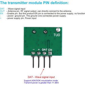 433MHz <b>Wireless</b> RF <b>Transmitter</b> and Receiver Module with Antenna, ASK Remote Control DIY Kit For Arduino Projects - Product Image 3