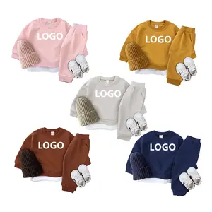 Custom Baby Clothes Unisex Outono Solid T-shirt Calças 2Pcs Baby Clothes Set OEM 100% Algodão Kids Clothes Boys 2023