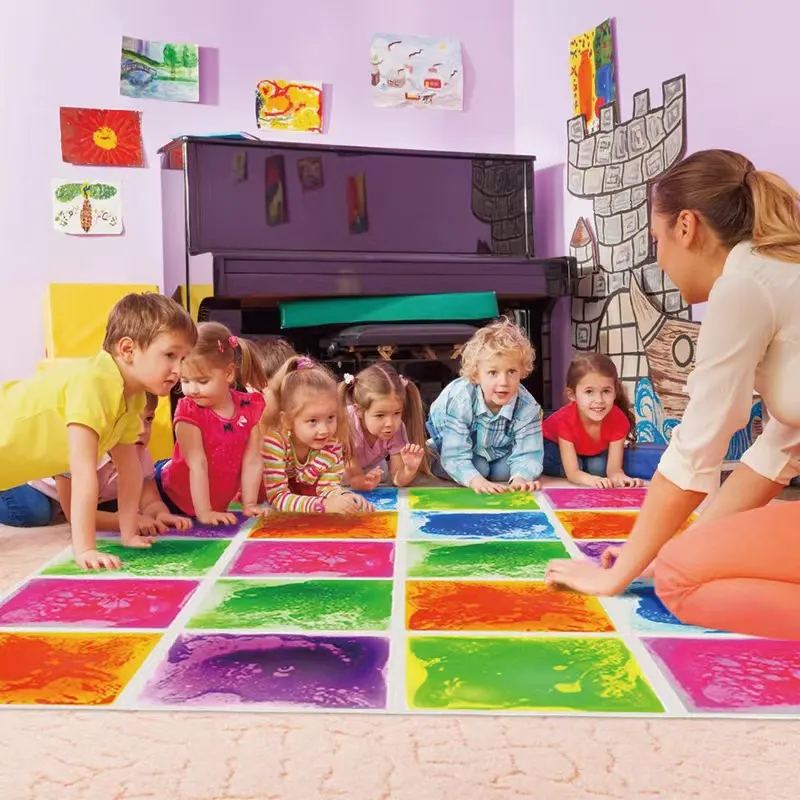 Nuovo giocattolo educativo asilo colore pavimentazione tappeto vinile bambini giocano Gel Mat 3D liquido sensoriale pavimento piastrella per autismo bambino