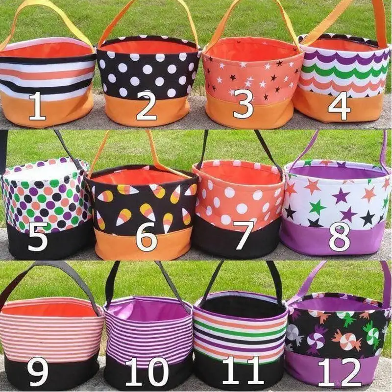 Hot Selling Personalized Kids Canvas Candy Gift Bucket Party Bags Trick Or Treat Basket Tote Halloween Bags