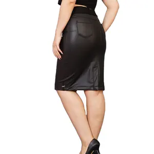 Katya Woman's Black Leather Skirt Daily Use Universal Mold It is Flexible Stylish Skirt